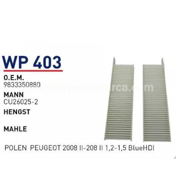 POLEN FİLTRE 9833350880 Peugeot 2008 II-208 II 1.2 1.5 WUNDER